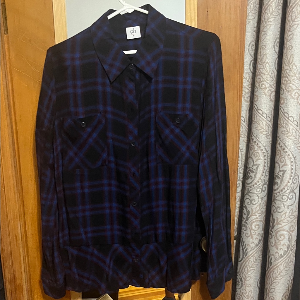 Cabi Women's Navy And Black Checkered Blouse